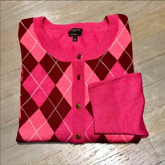 Talbots Sweaters - Talbots Argyle Merino Elbow Cardigan Sweater
